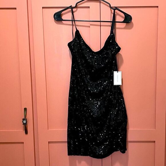 1.STATE Black Sequin Mini Dress Size 8 NWT Party Holiday Cocktail Glam - Picture 3 of 13